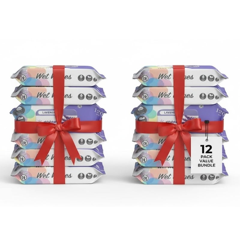 جلوبال ستار مناديل لافندر الرطبة من جلوبالستار – 120 قطعة × 12، مناديل مرطبة خالية من الكحول للعناية بالجلد - Image 1